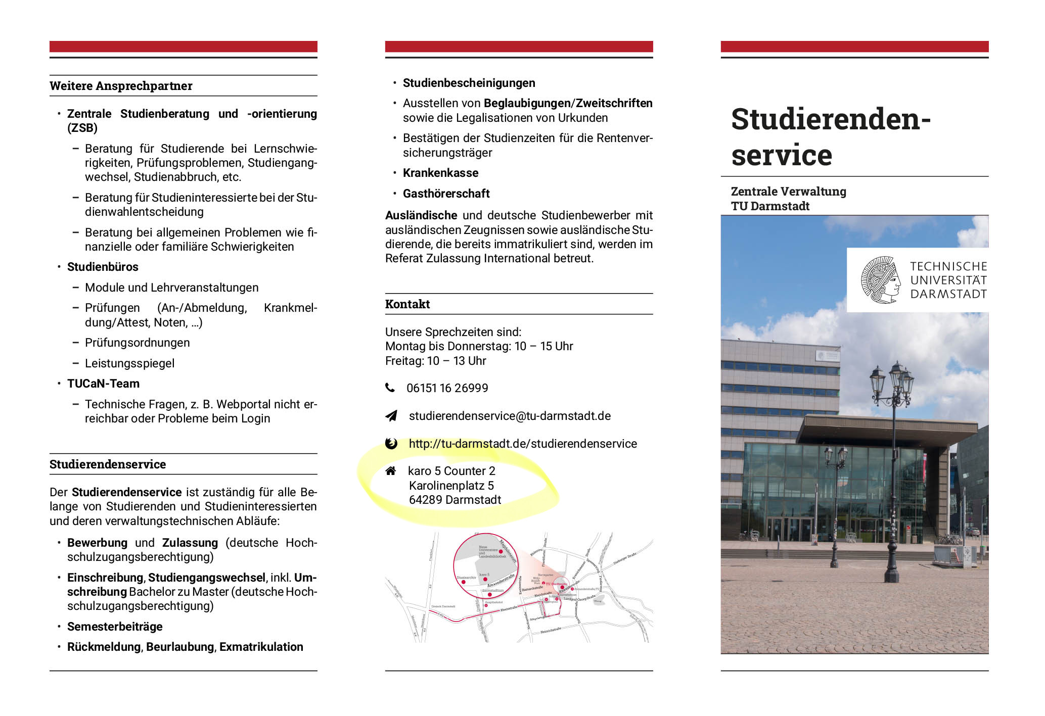 Flyer des Studierendenservice im Karo5